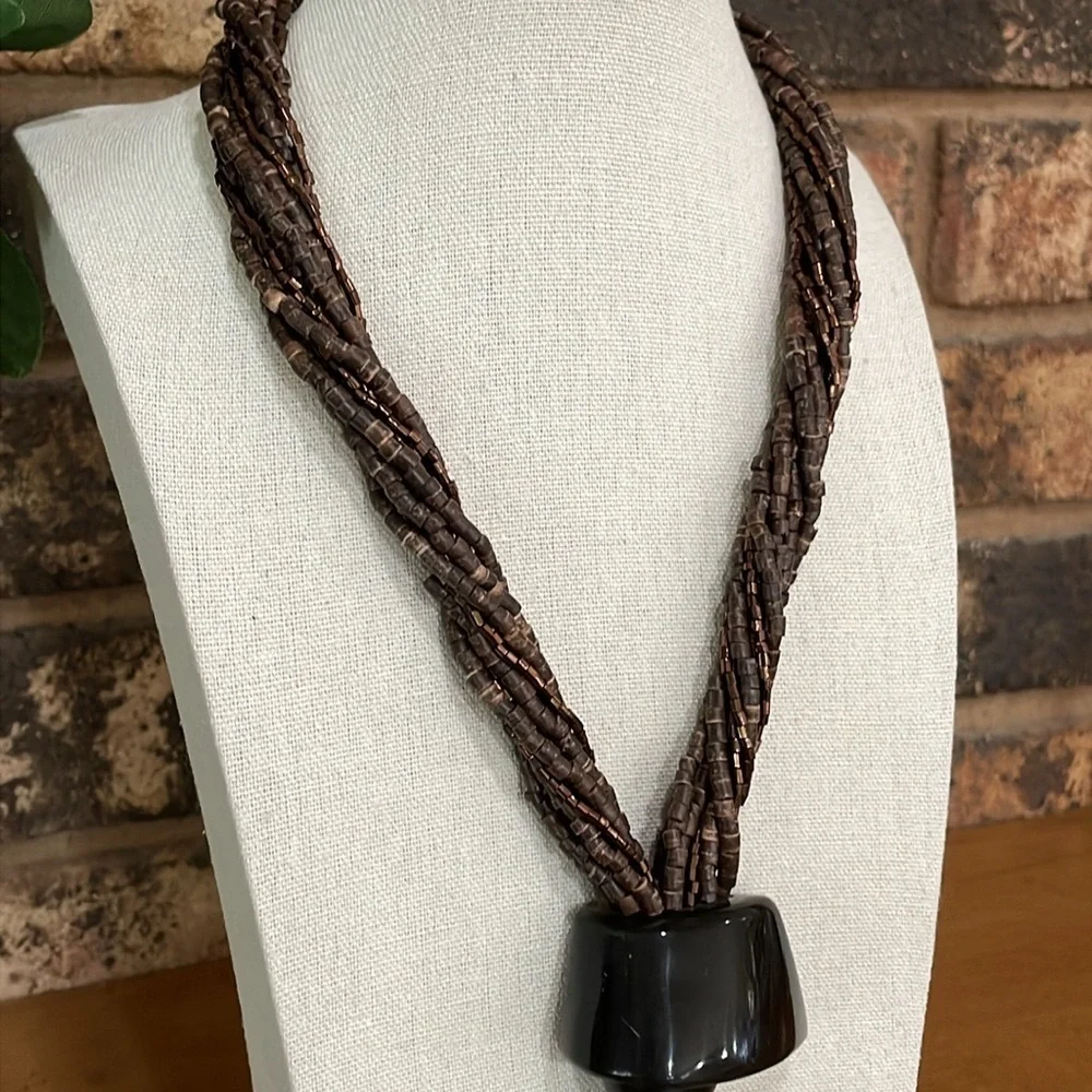 Wooden Beaded vintage tassel necklace